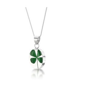 Four Leaf Clover - Oval in sterling Silver and Genuine cloverleaf